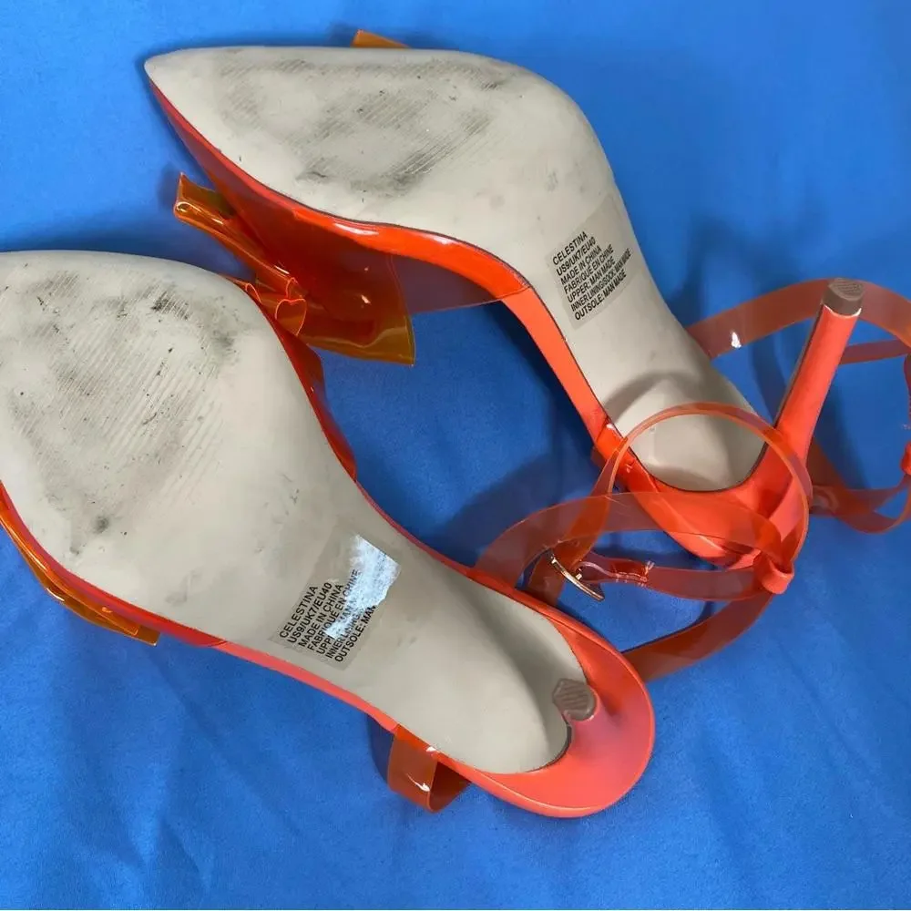😎Orange Celestina Ankle Strap Pump Show Dazzle Size 6 Heels Shoes🧡